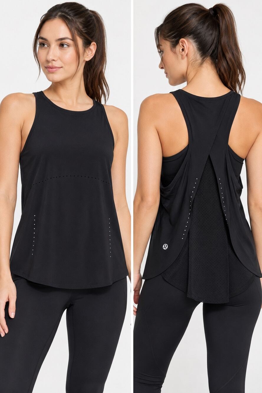 Lululemon Black Mesh Racerback Tank Top Reflective Detail Womens Size 6